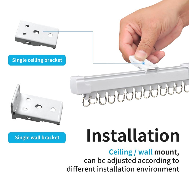 37-211in Retractable Wall or Ceiling Mount Curtain Track System for