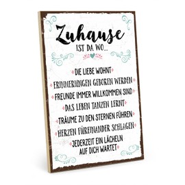 TypeStoff Holzschild mit Spruch – ZUHAUSE – Schild, Bild im Vintage-Look mit Zitat als Geschenk und Dekoration zum Thema Familie, Liebe und Geborgenheit – Sprüche Schilder - HS-00317