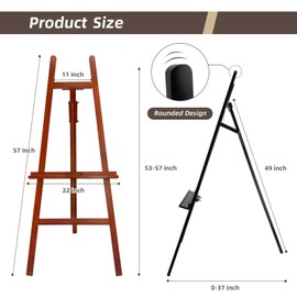 Stuelloaf A-Frame Wooden Painting Display Black Easel, Adjustable Pine Wood Standing Easel Holding Canvas Up to 60'', Solid Wood for Display, Wedding Sign or Painting-Black