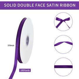 TONIFUL 3/8 Inch x 100yds Purple Satin Ribbon Thin Solid Fabric Ribbons Roll for Gift Wrapping Invitation Floral Hair Balloons Craft Sewing Party Wedding Popsicles Decoration Valentine's Day Bouquet