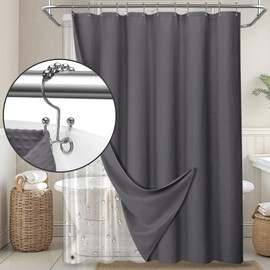 YellyHommy 3 in 1 Shower Curtain and Liner Set,Waffle Shower Curtain Set with EVA Liner and Hooks for Bathroom 72W x72L