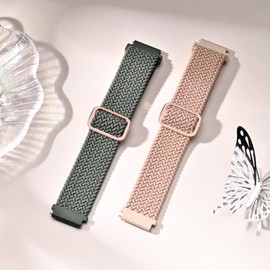 EverAct 2 Pack Braided Band 18mm Soft Nylon Compatible with Garmin Venu 3S 41mm/Venu 2S/Vivoactive 4S/Vivomove 3S/Forerunner 255S/Forerunner 265S, Quick Release Strap Wristband Loop for Women Men