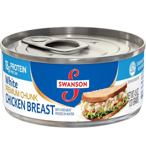 Swanson White Premium Chunk Canned Chicken Breast in Water, Fully Cooked Chicken, 4.5 OZ Can (Case of 24)