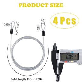 RUNEAY Wire Rope 1.5 m Steel Cable with Eyelets Pack of 4, Loop Cable Diameter 2.5 mm Stainless Steel Safety Rope, Wire Rope with Eyelets, Safety Cable Lock for Garden Furniture, Patio Furniture,