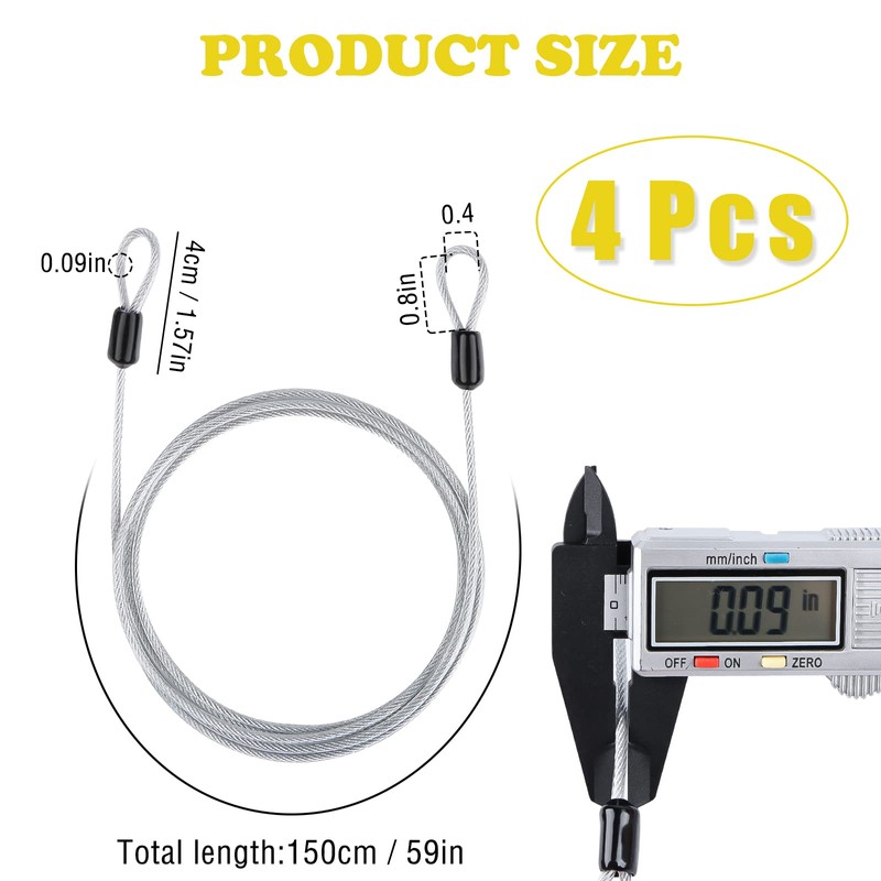 RUNEAY Wire Rope 1.5 m Steel Cable with Eyelets Pack