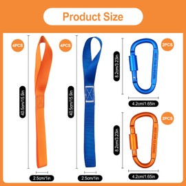Pack of 8 Lashing Loops, Nylon Lashing Loops, Motorcycle with 4 Screw Carabiners, Load Capacity 1000 kg Loops Strap for Car, Motorcycle Transport, Bicycle Camping - 40.5 cm x 2.5 cm