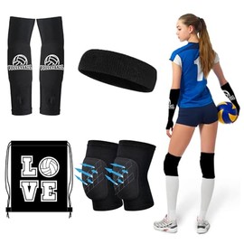 Rodilleras de Voleibol, Rodilleras y Manguitos de Fútbol, Suaves y Gruesas, Transpirables, con Arnés Deportivo para el Pelo, Bolsa Almacenamiento,para Deportes Aire Libre,Gimnasio,Voleibol- 4PCS (L)