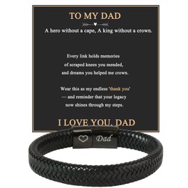 Juozyve Mens Leather Bracelet Dad Gifts : Gifts for Men Black Leather Braided Bracelest for Daddy Son Husband Boyfriend 21.5cm Male Bangle Jewelry Gift Birthday Father's Day Valentines Christmas(Dad)