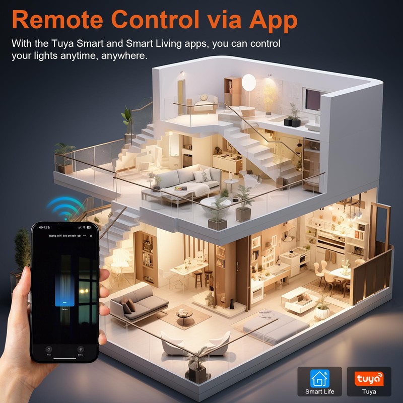 WLAN Smart Light Switch, WiFi Smart Touch Light Switch Flush-Mounted