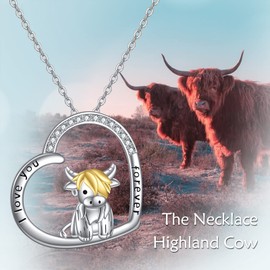 POPLYKE Highland Cow Necklace for Women 925 Sterling Silver Cow Jewellery for Girls Cow Gifts for Cow Lover Birthday Mother's Day