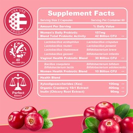 KIMAZO Vaginal Probiotics for Women,42 Billion CFU Promotes pH Balance,Healthy Vaginal Odor & Urinary Tract Health with Organic Prebiotics,Cranberry,60 Capsules