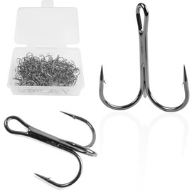 50 Pack Fishing Treble Hooks Kit High Carbon Steel Fish Hook Strong Sharp Round Bend Split Rings for Lures Baits Saltwater Freshwater Fishing Size 1/0 2 4 6 8 10 (Black, 10# - 50pcs)