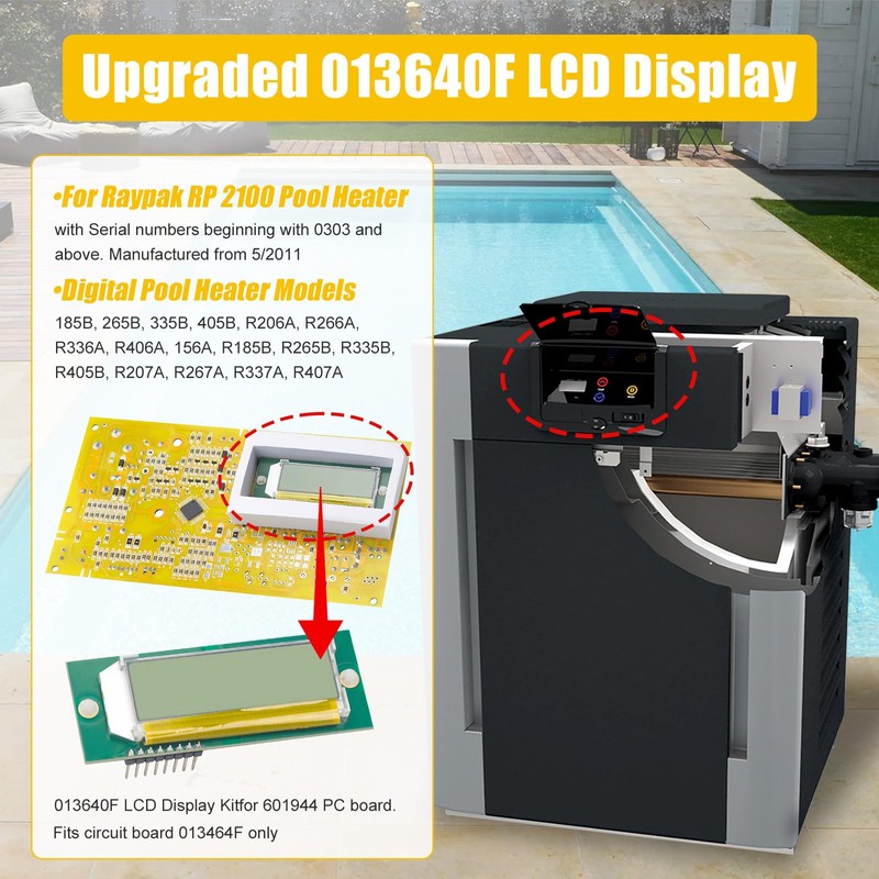 IHOUMEX 013640F LCD Display Pool Stat Kit for Raypak Pool
