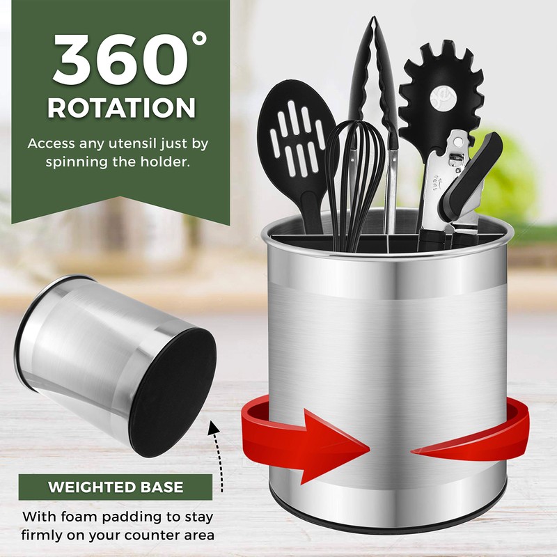 Bartnelli Extra Large Stainless Steel Kitchen Utensil Holder - 360°