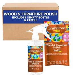 Truly Free Natural Wood Cleaner & Furniture Polish - Leather Cleaner, Vinyl, Furniture & Wood Polish, Helps Remove Water Stain, Unscented - Includes: 1 Refillable Empty 12oz Bottle & 1 Refill(3 fl oz)