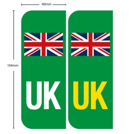 stika.co Pair of Road Legal United Kingdom Symbol Car Reflective Vinyl Stickers, Number Plate Decal for European Roads After Brexit for Electric Vehicles