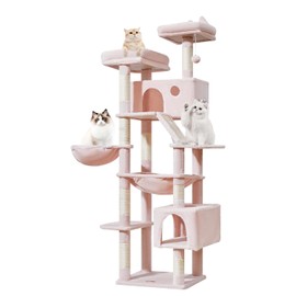 Taoqimiao 71-Inch Large Cat Tree for Large Cats, Plush Multi-Level Cat Condo with 8 Scratching Posts, 2 Perches, Cave, Hammock, 2 Pompoms, Scratch Board for Indoor Cats -MS026LP Jelly Pink