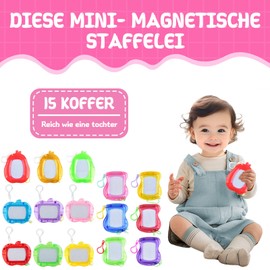 Pack of 15 Mini Painting Board, Magic Board Set, Magnetic Drawing Board (6 Colours + Apple/Pear/Normal Design), Educational Toy Keyring for Children, Magnetic Doodle Board for Boys and Girls