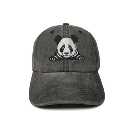 ZKFE Panda Lover Gifts, Embroidered Adjustable Cotton Baseball Cap for Men Women, Washed Black Embroidery Snapback Dad Hat