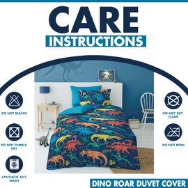 Lions Kids Dinosaur Bedding Set, Soft 100% Microfibre Polyester, Single Bed Size Duvet Covers with Matching Pillow Case, Quilt Cover for Boys Girls, 137x200cm