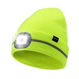 Wmcaps Men's Hat with Reflective Stripes, Unisex Stretch Beanie with Envelope, Windproof Outdoor Winter Hat for Women, Winter Warm Running Hat Gifts for Him or Her, Fluorescent yellow