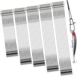 DONQL 50pcs Stainless Steel Wire Traces Pike Fishing, 5 Size 10/15/20/25/30 cm Anti-Bite Fishing Wire Trace Leaders(Black) with Rolling Swivels and Snaps for Bait Rigs Saltwater Freshwater