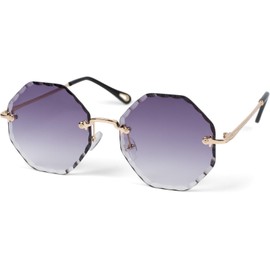 styleBREAKER 09020118 Women's Round Sunglasses, Frameless with Tinted Lenses in Diamond Shape, Embossed Temples, Hexagonal Glasses - Yellow -