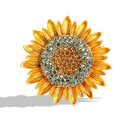 Yellow Sunflower Brooches Rhinestone Crystal Flower Leaf Delicated Brooch Pin For Women Girls Jewelry