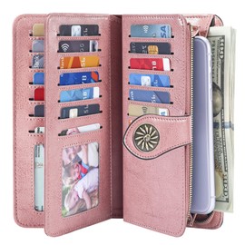Travelambo Travelambo Women's Wallet RFID Blocking Wristlet Clutch Large Capacity Credit Card Holder Leather Purse Wallets with Removable Wrist Strap