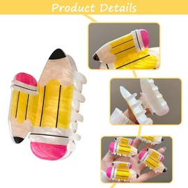 3 Pcs Teacher Hair Clips Pencil Hair Claw Clips Back to School Teacher Clips Cute Jaw Barrettes for Women Teachers Appreciation Thick and Thin Hair Accessories