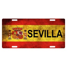Fast Service Designs Spain España Flag License Plate  Kingdom of Spain Emblem Sevilla