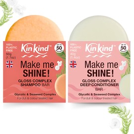KinKind Glycolic Gloss Shampoo and Conditioner Bar Set. Make me SHINE! Glycolic Acid & Seaweed Shampoo Bar and Conditioner for Scalp Health & Restore Hair Cuticle & Shine. Dull & Coloured Hair UK made