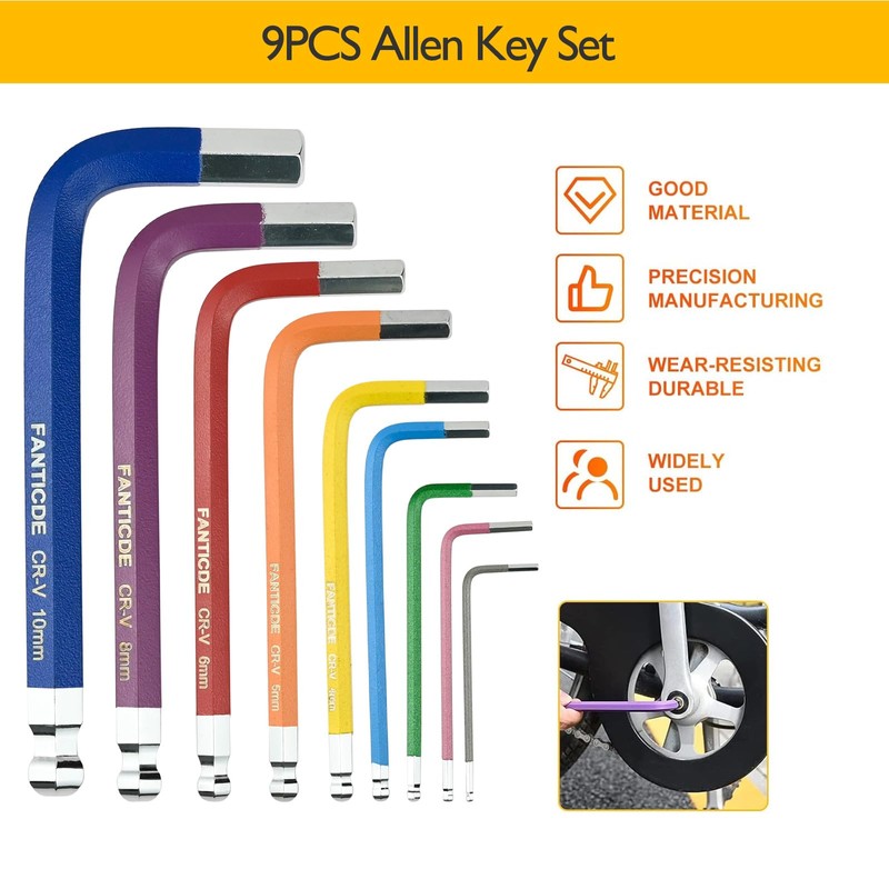 Metric Hex Key Set, 9Pcs Mini Allen Key Set 1.5-10mm,