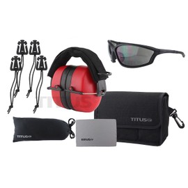 TITUS 3 Series - 37 NRR Noise Reduction Hearing Protection & Sport Style Safety Glasses Combos (Red - Tac Band, Smoke)