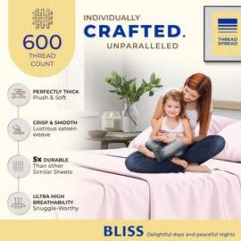 THREAD SPREAD 100% Egyptian Cotton Sheets California King Size - 600 Thread Count 4 PC Luxury Sheets Cal King Size, Soft, Cooling Hotel Luxury Bed Sheets & Pillowcases, Fits Mattress Upto 18" - Blush