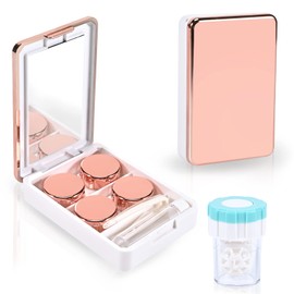 VORDRASSIL MC2 Contact Lens Case with Manual Contact lens Cleaner Machine, Portable Contact Box with Mirror Tweezers Remover Tool Solution Bottle for Daily Outdoor Travel. (Rose)