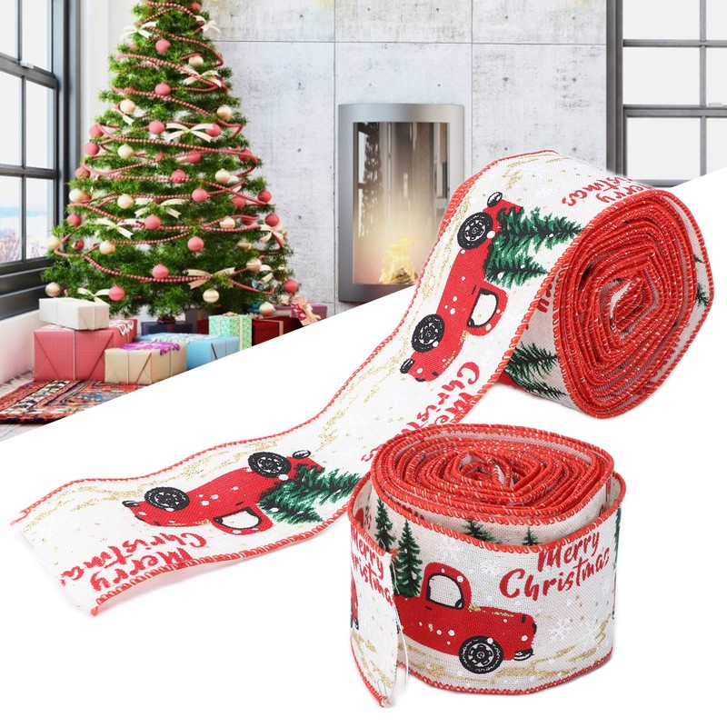 2pcs Christmas Decoration Ribbon Clear Vivid Pattern Durable Packaging Ribbon