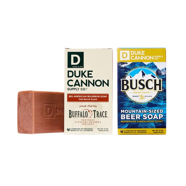 Duke Cannon Supply Co. Big Brick of Soap for Men, 10oz, 2 Bar Soap Set - Busch Beer Soap and Big American Bourbon Soap, Oak Barrel Scent, Made With Buffalo Trace