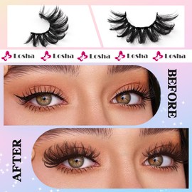 Losha 22mm Lashes Fluffy Eyelashes 5D Dramatic Long False Eyelashes Volume Faux Mink Lashes Wispy Fake Lashes that Like Lash Extensions 4 Pairs (Lifted)