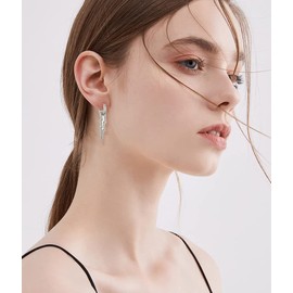 Lightning Bolt Drop Dangle Earrings For Woman Men Statement Cubic Zirconia Flash Thunder Hoop Earrings Cool Tiny Huggie Hoops Punk Fashion Jewelry Gift for Gothic Hip Hop Style (Silver)