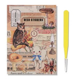 UHOMENY 200PCS Scrapbook Stickers Set, Vintage Cute Animal Journaling Aesthetic Stickers Supplies Funny Journaling Scrapbooking Stickers Pack for Adults with Tweezer for Journaling (Yellow)