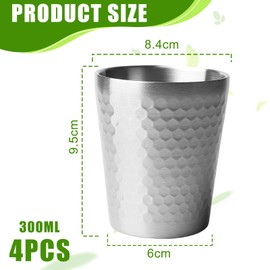 BORDEAG Pack of 4 Stainless Steel Cups, 300 ml Stainless Steel Water Cups, Stainless Steel Drinking Cups, Stackable Metal Cups Without Handle for Home, Office, Party, Outdoor (Silver)