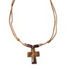 BlueRica Hand Carved Wood Cross on Adjustable Light Brown Cord