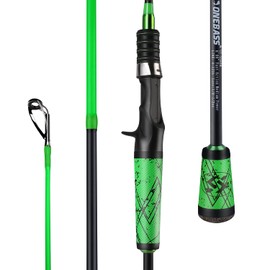 One Bass Fishing Pole 24 Ton Carbon Fiber Casting and Spinning Rods - Two Pieces, SuperPolymer Handle Fishing Rod for Bass Fishing -Green-Cast-7'0"