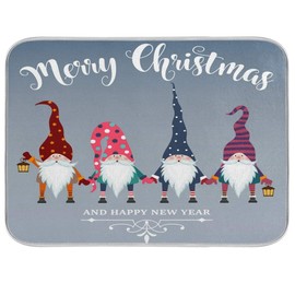 Absorbent Reversible Dish Drying Mat Gnomes Christmas Print Heat Resistant Eco-Friendly Mat for Kitchen