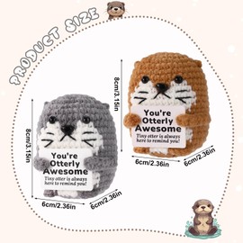 TOYMIS 2pcs Positive Sea Otter, Emotional Doll Support Crochet Animals with Positive Messages Cute Sea Otter Crochet for Uplifting Gift Home Decoration Bestie Couple Gift(Grey & Brown)