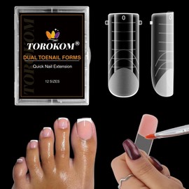 TOROKOM Poly Gel Nail Forms for Toes, Long Square Dual Forms, Pedi Nail Extension, Reusable Toe Nail Tips Mold, 120Pcs, 12 Sizes