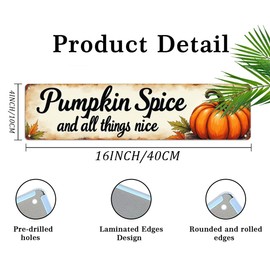 Pumpkin Spice And All Things Nice Metal Tin Sign, Autumn Theme, Wall Hanging, Rustic Style Wall Decor For Kitchen, Farmhouse, Living Room, Entryway Decorative Signs & Plaques 4x16 Inch
