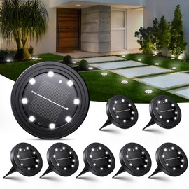 NIBSHOOM Pack of 8 Outdoor Solar Floor Lights, IP68 Weatherproof Solar Lights with 8 LEDs, Garden Lighting, Long Service Life, White Solar Lights for Garden Decoration, Paths, Patios