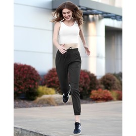 G4Free Golf Pants for Women Lightweight Travel Causal Pants with Pockets(Black, XL, 30")